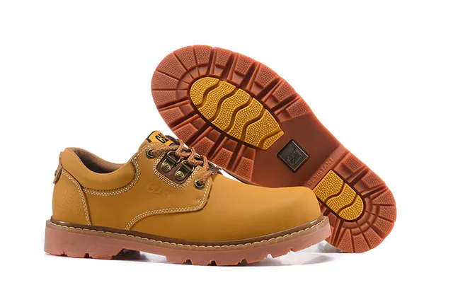 CAT Yellow Brown Mustard Leather Gum Rubber Sole Work Boots 17
