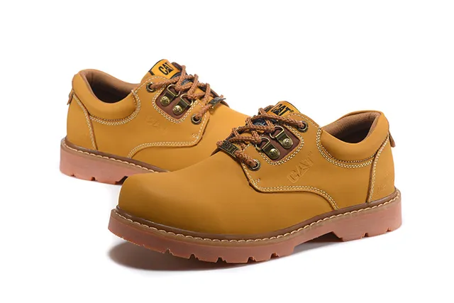 CAT Yellow Brown Mustard Leather Gum Rubber Sole Work Boots 19