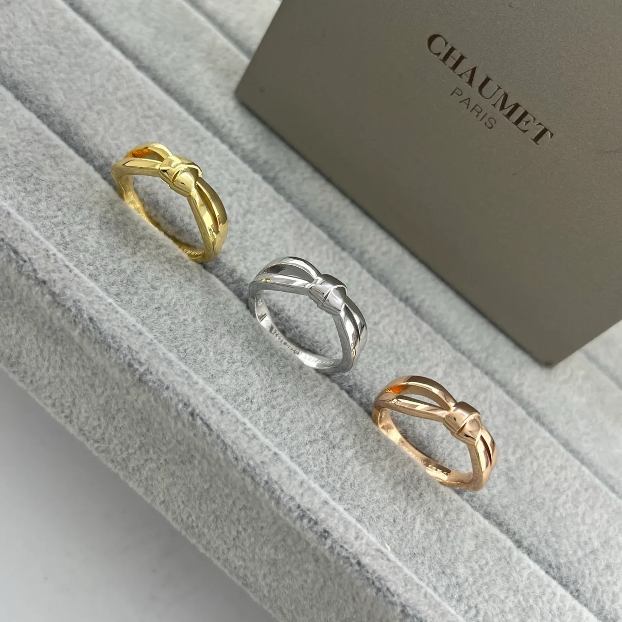 CHAUMET Liens Gold Silver Bow-Knot Motif Polished Metal Ring 7