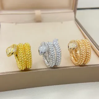Coiled Snake Motif Beaded Texture Pavé Head Rings