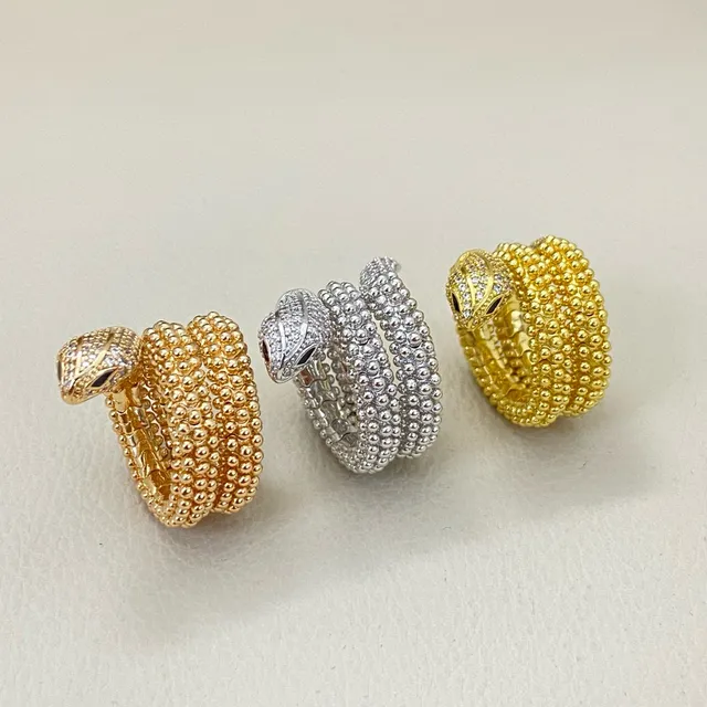 Coiled Snake Motif Beaded Texture Pavé Head Rings 2