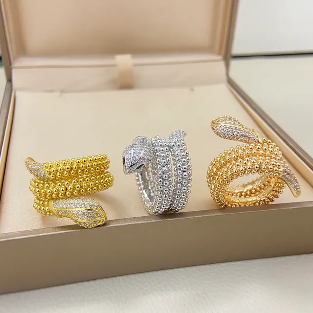 Coiled Snake Motif Beaded Texture Pavé Head Rings 3
