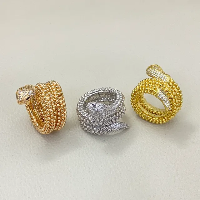 Coiled Snake Motif Beaded Texture Pavé Head Rings 4