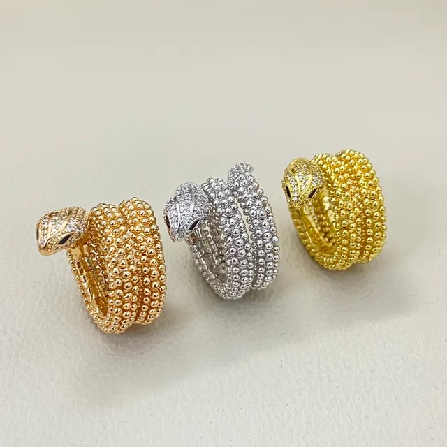 Coiled Snake Motif Beaded Texture Pavé Head Rings 8