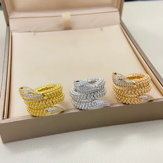 Coiled Snake Motif Beaded Texture Pavé Head Rings 9