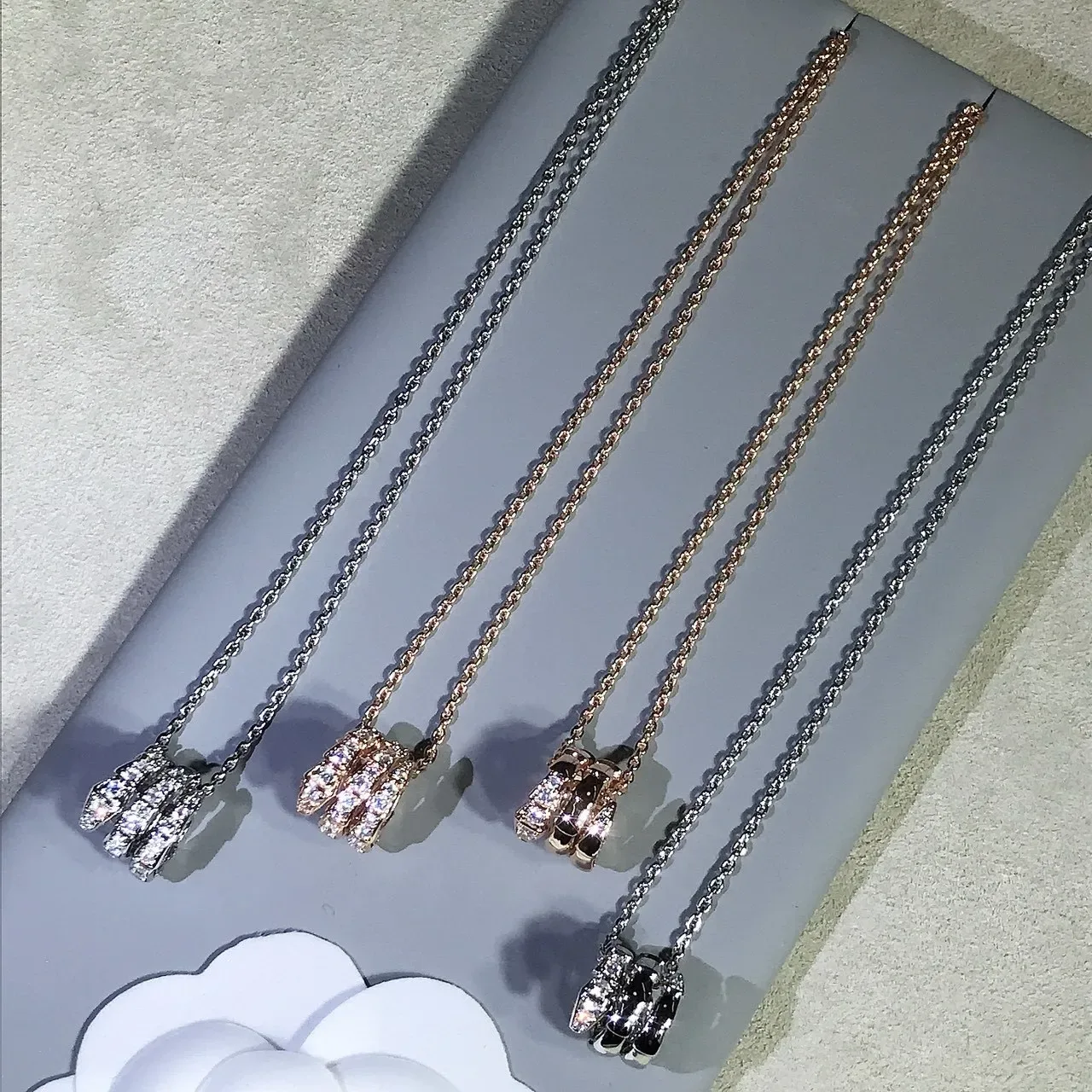 Crystal Pavé Multi-Row Stacked Motif Pendant Necklaces 2
