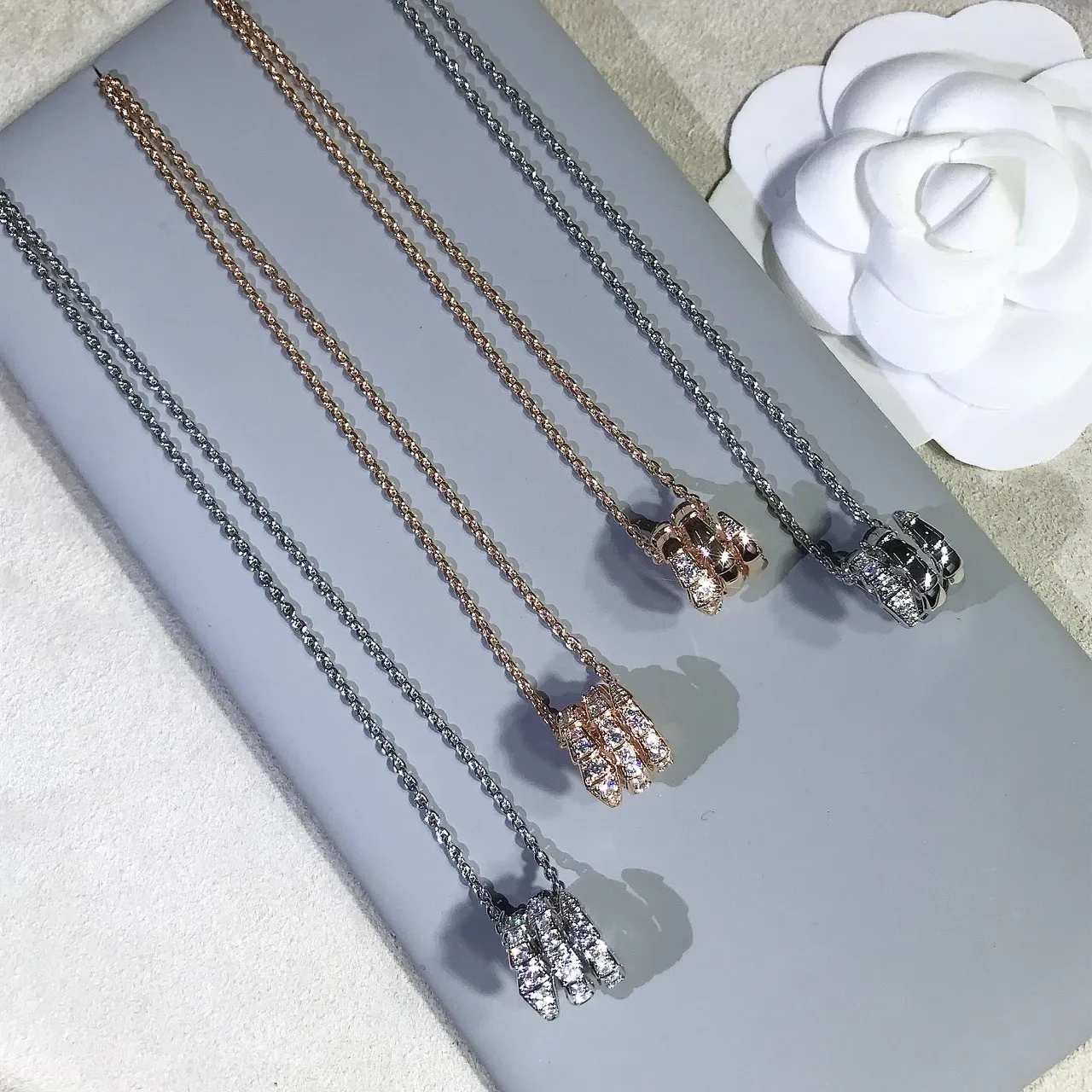 Crystal Pavé Multi-Row Stacked Motif Pendant Necklaces 6