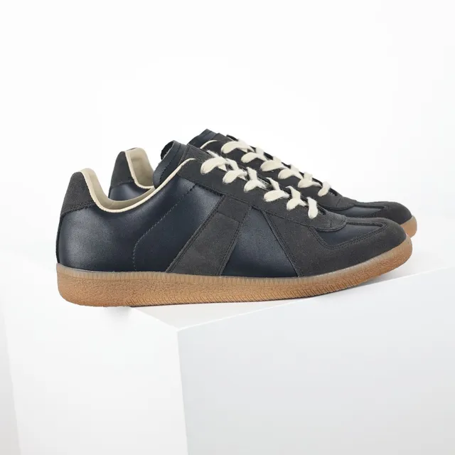 Dark Navy and Beige Suede-Leather Panel Lifestyle Sneakers 3