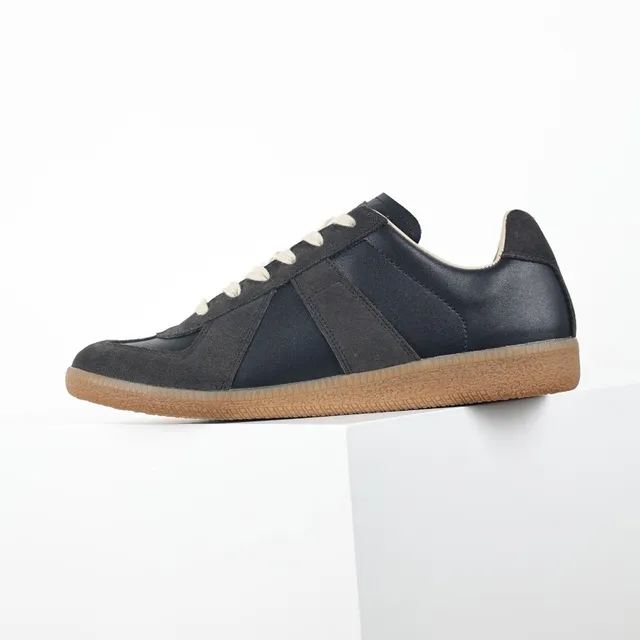 Dark Navy and Beige Suede-Leather Panel Lifestyle Sneakers 9