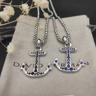 David Yurman Pendentif Ancre Argent Bleu Pavé-Set Gemstones Collier