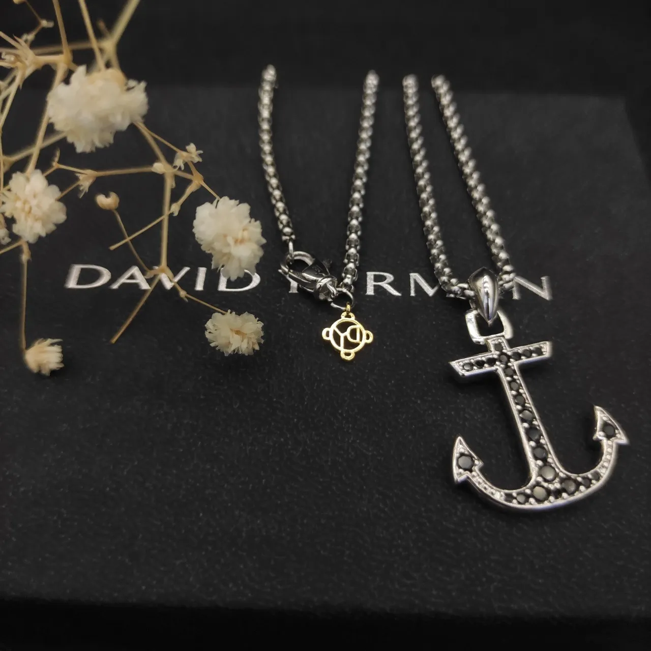 David Yurman Anchor Pendant Silver Blue Pavé-Set Gemstones Necklace 2