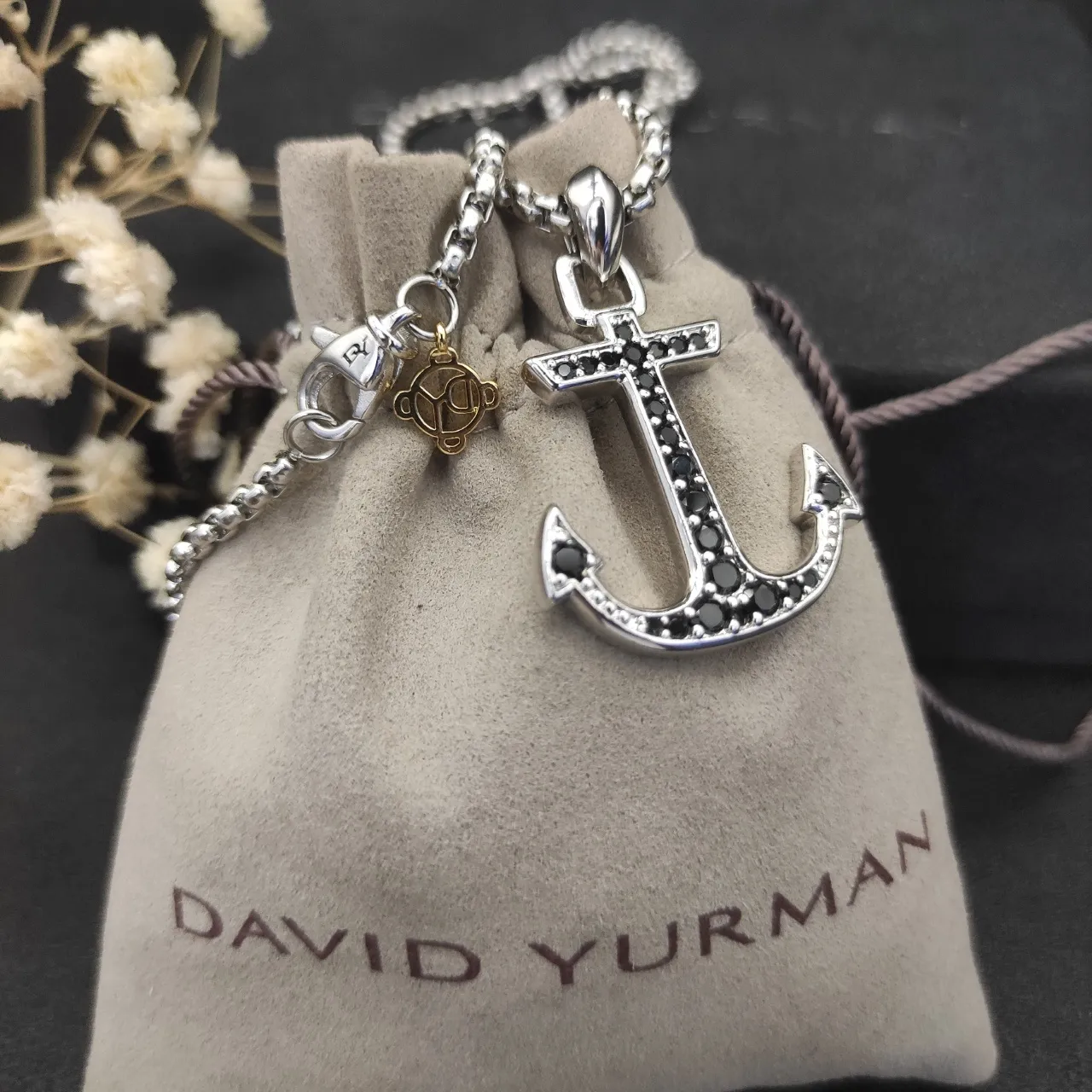 David Yurman Anchor Pendant Silver Blue Pavé-Set Gemstones Necklace 3