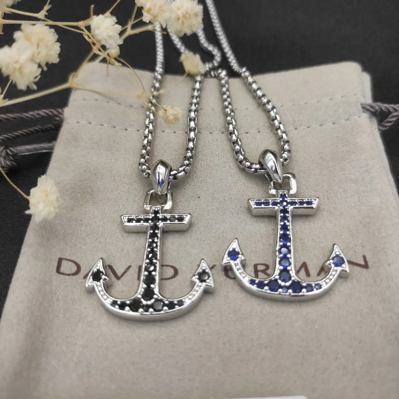 David Yurman Anchor Pendant Silver Blue Pavé-Set Gemstones Necklace 4