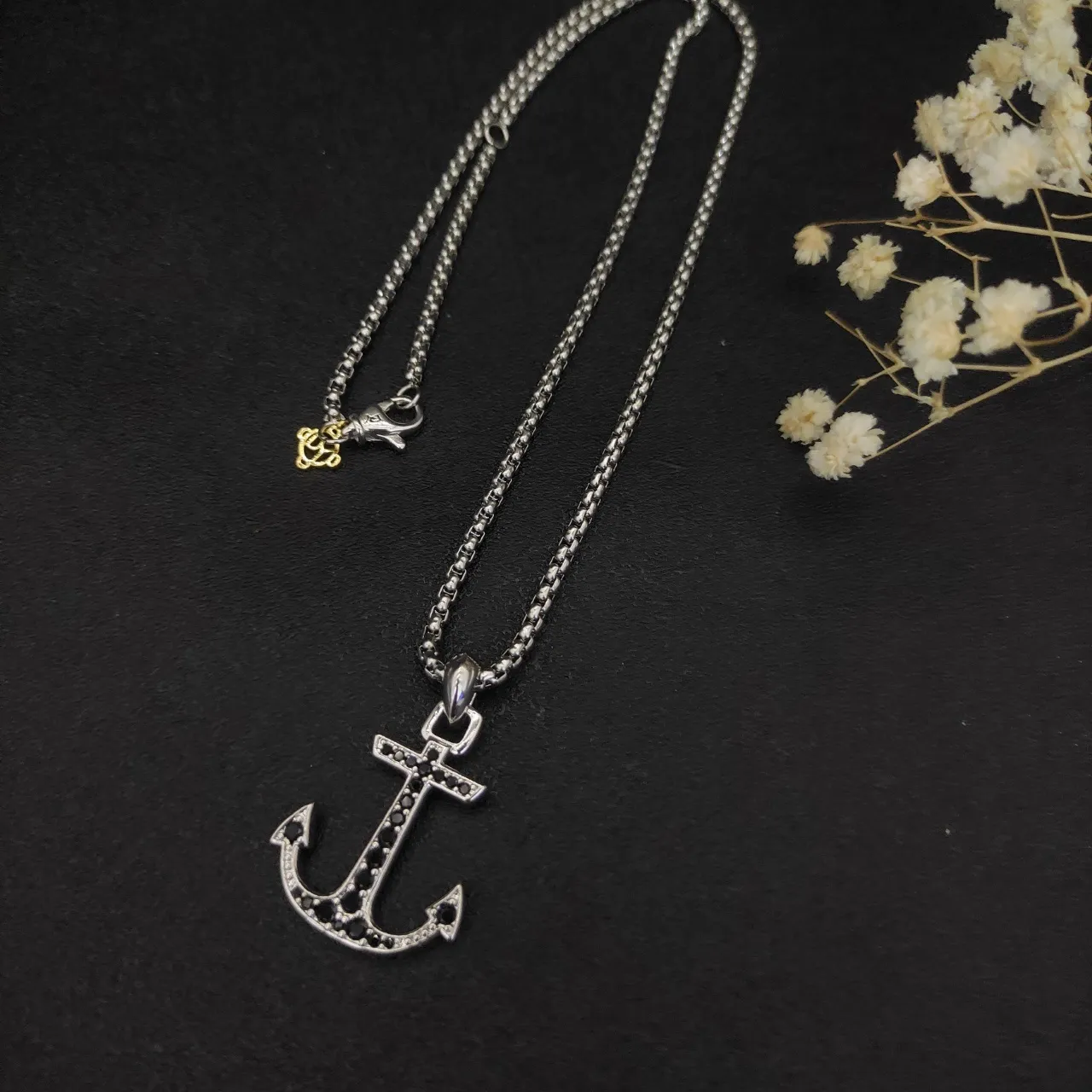 David Yurman Anchor Pendant Silver Blue Pavé-Set Gemstones Necklace 9