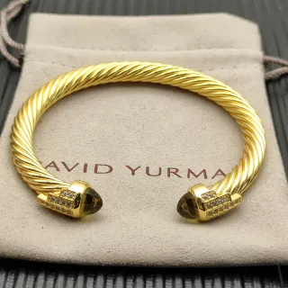 David Yurman Cabo Clássico Dourado Marrom Torcido Pavé-Set Terminais Pulseira
