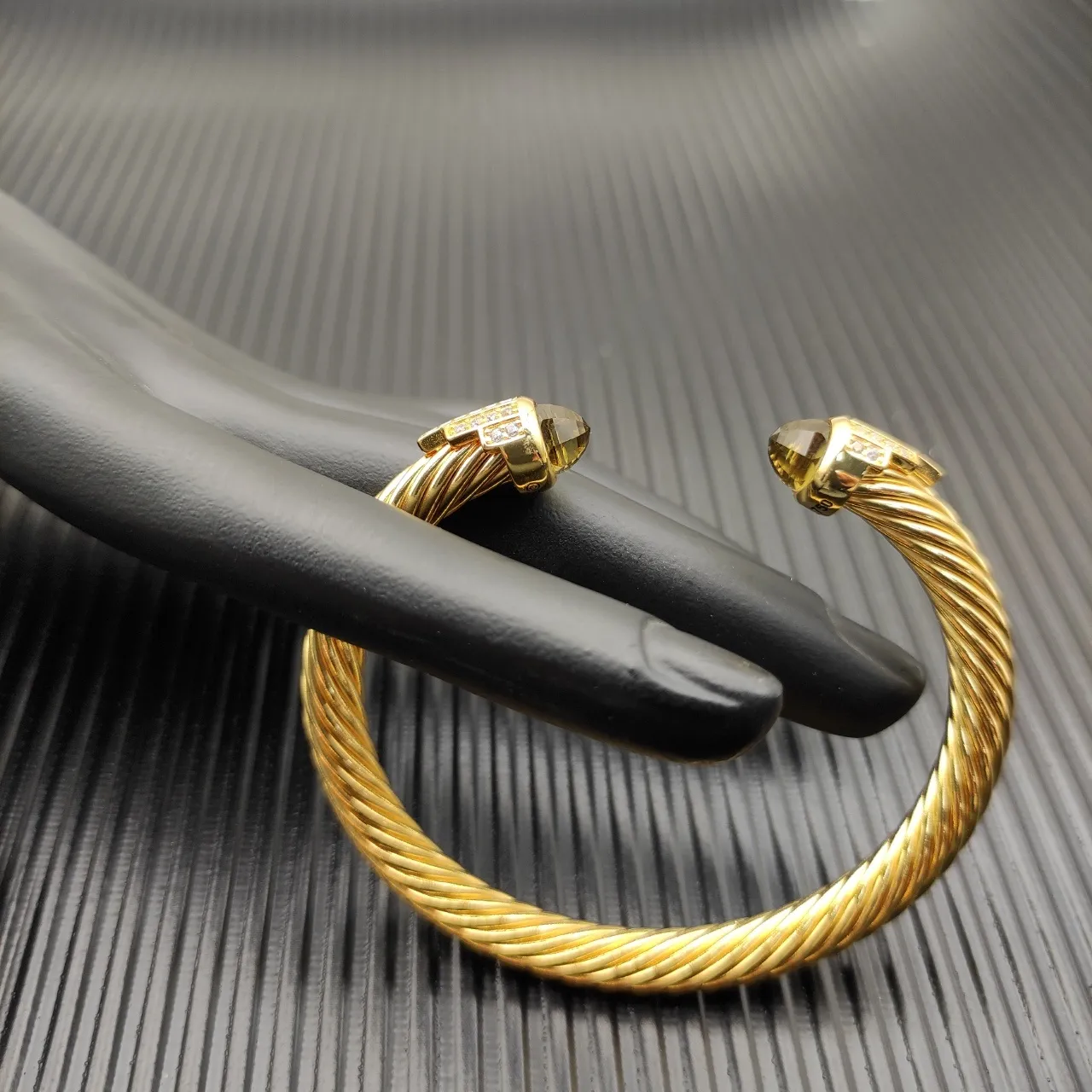 David Yurman Cable Classic Gold Brown Twisted Pavé-Set Terminals Bracelet 4