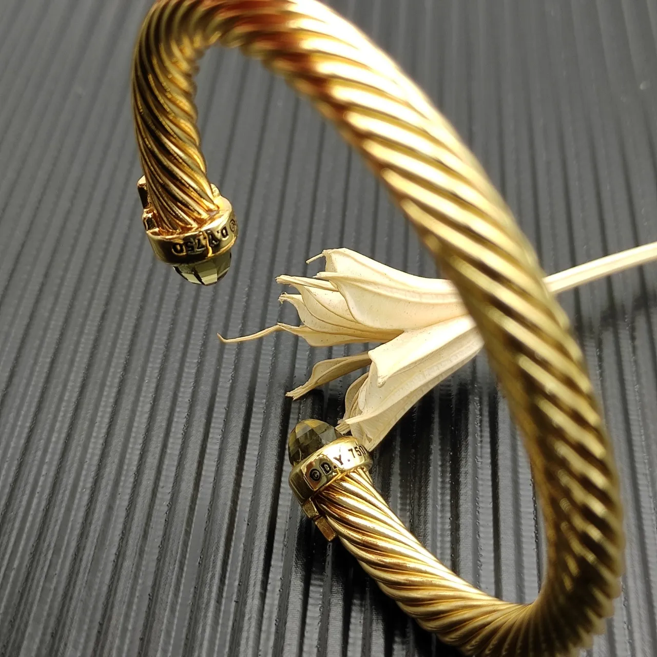 David Yurman Cable Classic Gold Brown Twisted Pavé-Set Terminals Bracelet 5