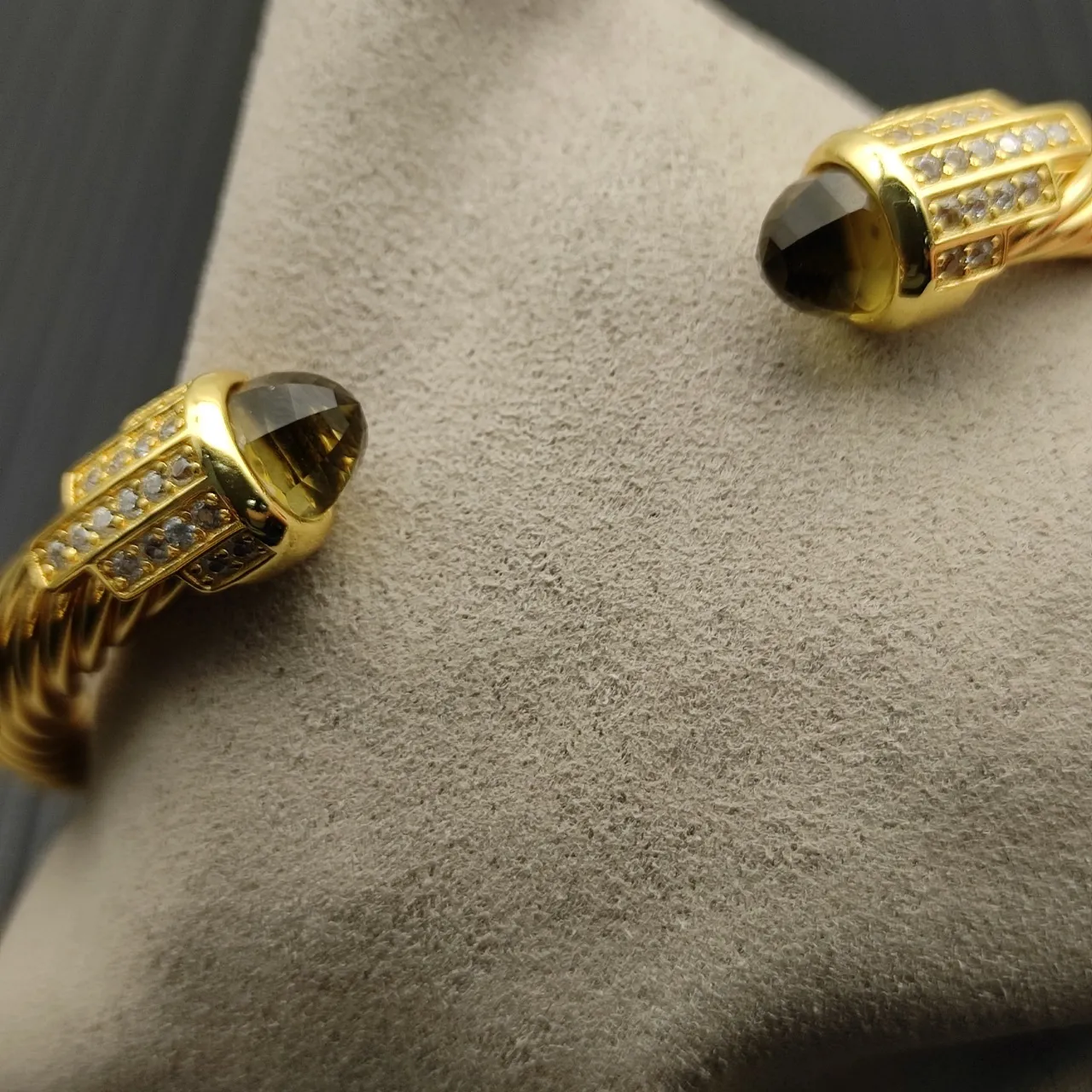 David Yurman Cable Classic Gold Brown Twisted Pavé-Set Terminals Bracelet 6
