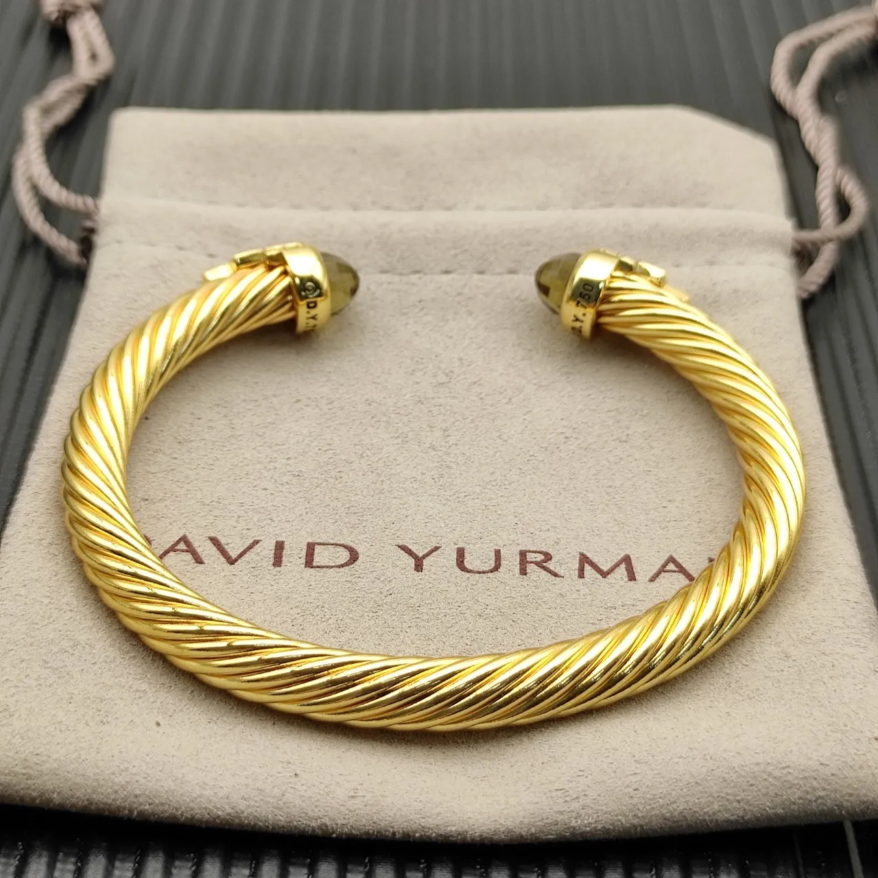 David Yurman Cable Classic Gold Brown Twisted Pavé-Set Terminals Bracelet 9