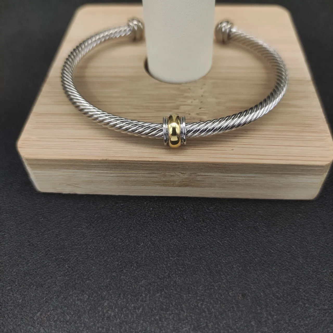 David Yurman Cable Classic Twisted Silver and Gold Bead Bracelet 2