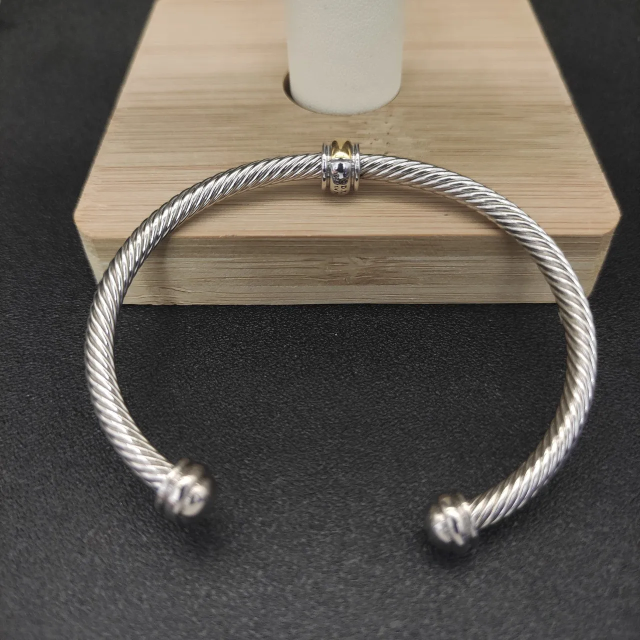David Yurman Cable Classic Twisted Silver and Gold Bead Bracelet 3