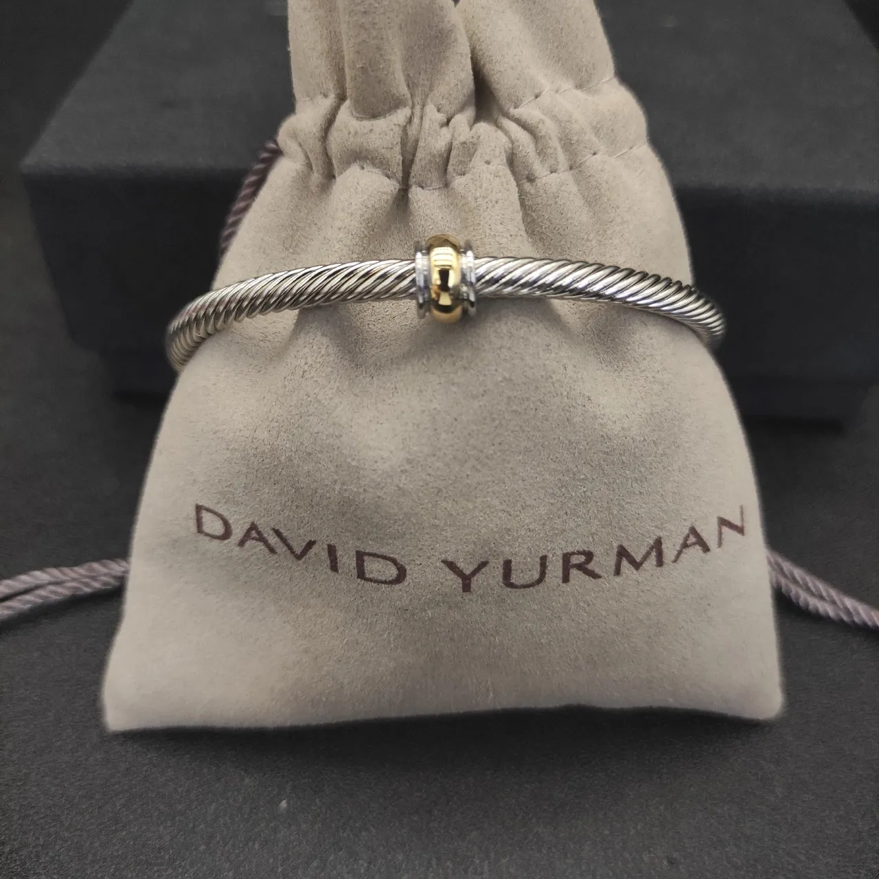 David Yurman Cable Classic Twisted Silver and Gold Bead Bracelet 7