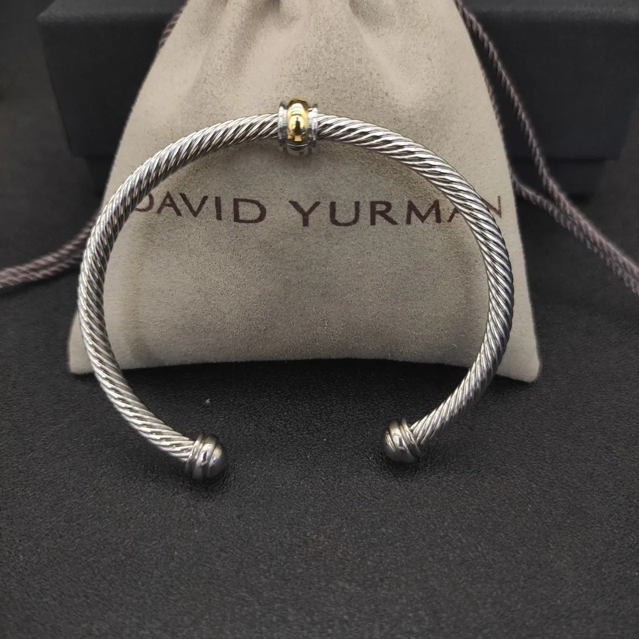 David Yurman Cable Classic Twisted Silver and Gold Bead Bracelet 8