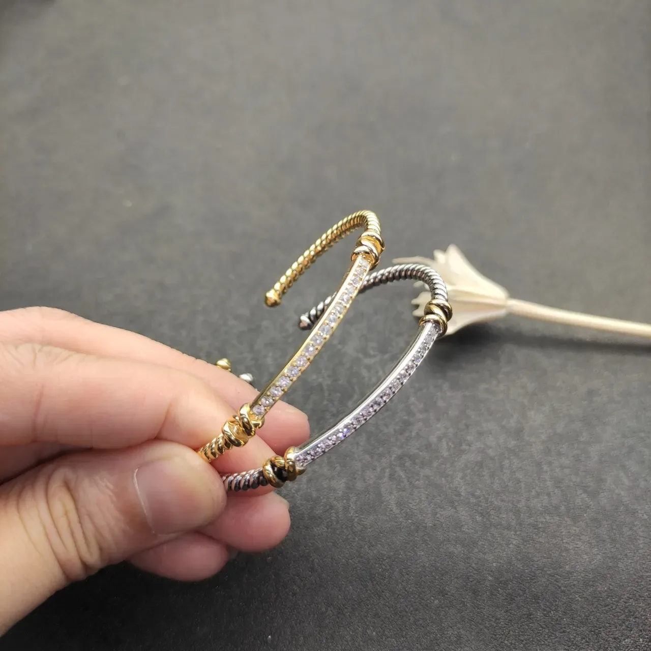 David Yurman Cable Classics Dual-Tone Knot Pavé Bar Bracelet 9