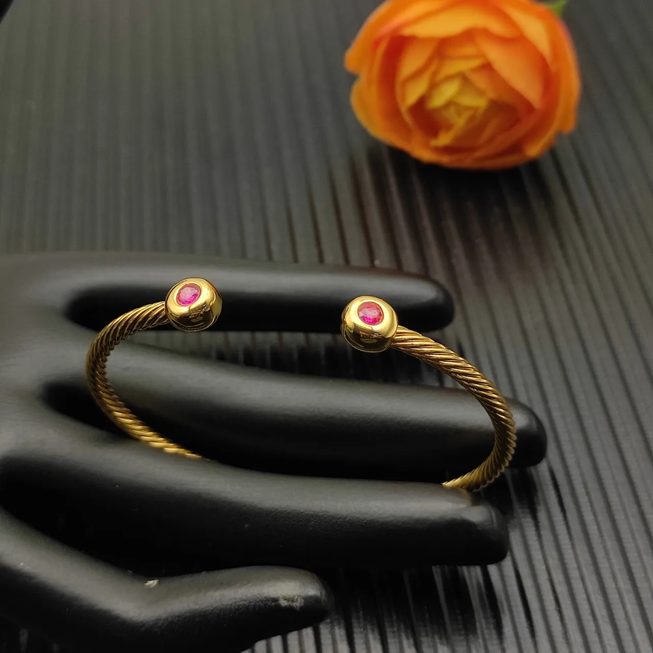David Yurman Cable Classics Ruby Twisted Cable Open Cuff Bracelet 5