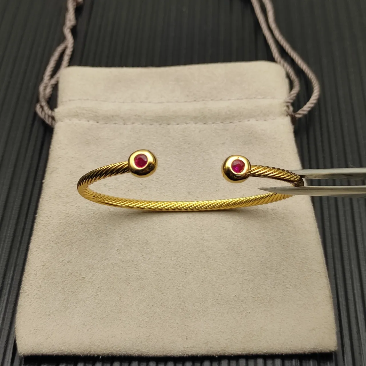 David Yurman Cable Classics Ruby Twisted Cable Open Cuff Bracelet 10