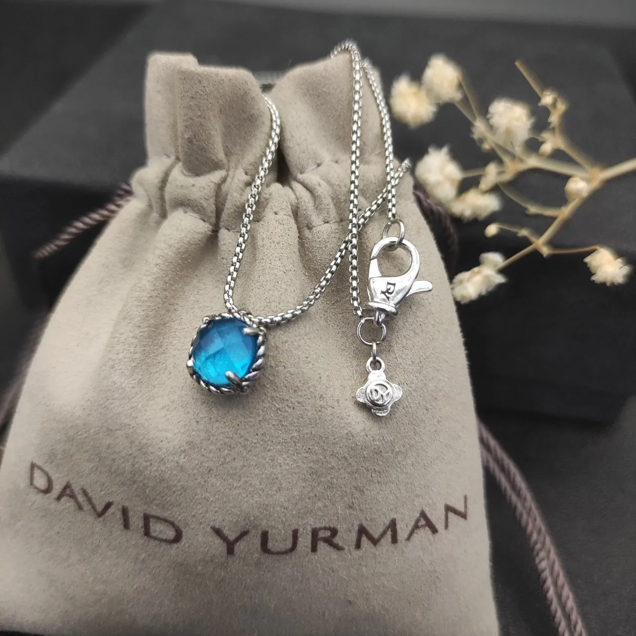David Yurman Cable Collectibles Faceted Blue Stone Necklace 5
