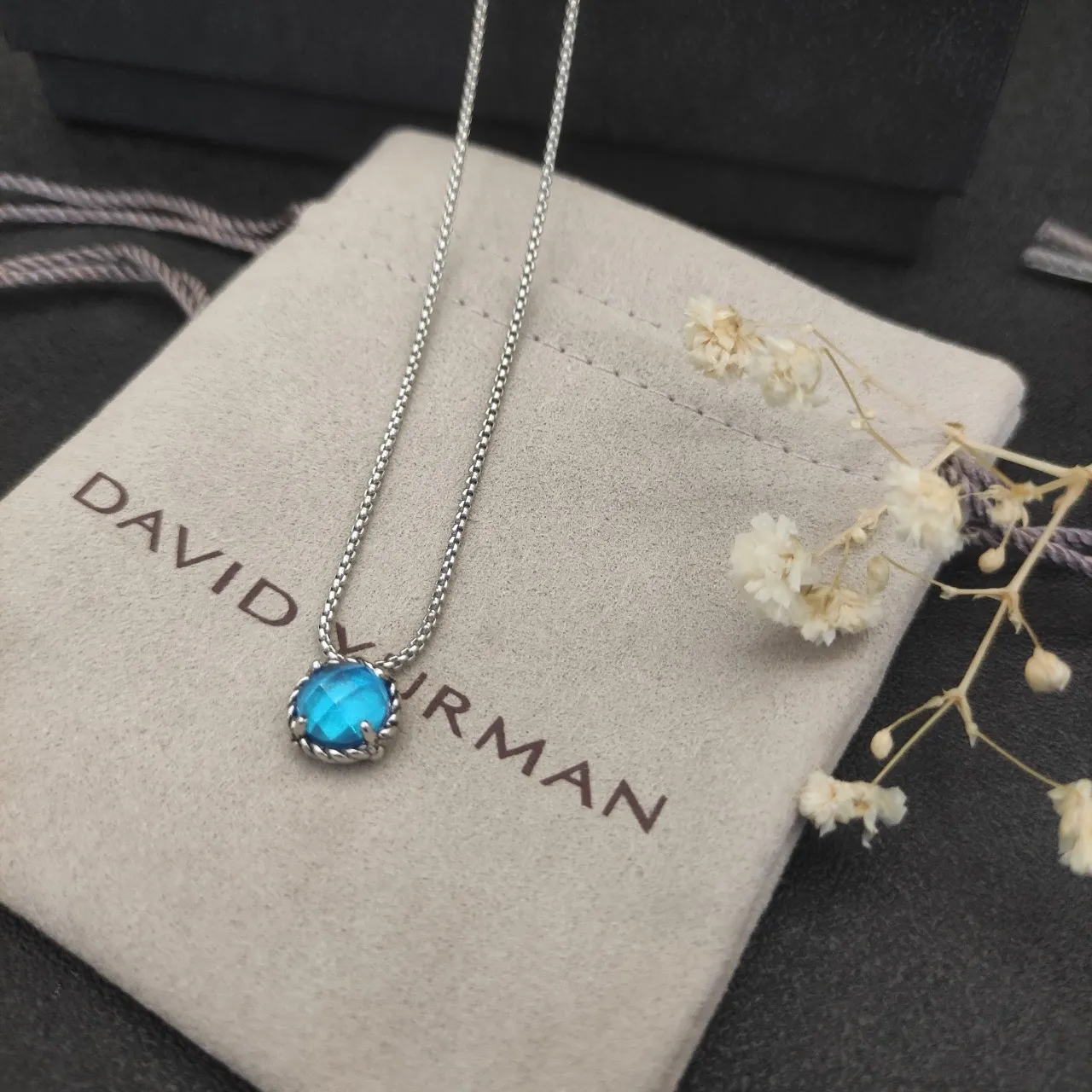 David Yurman Cable Collectibles Faceted Blue Stone Necklace 8