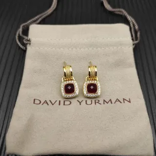 David Yurman Cable Collectibles Square Red Gemstone and Diamond Halo Drop Earrings