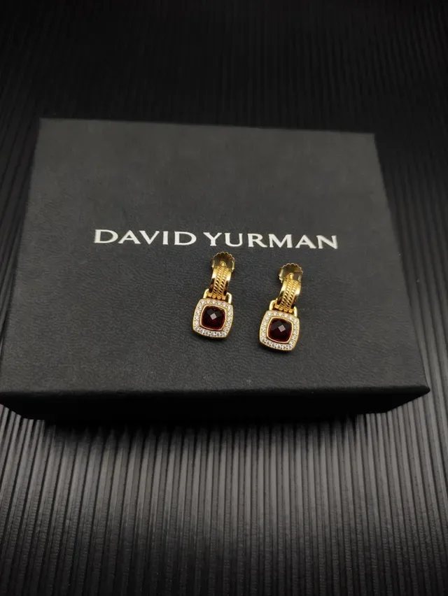 David Yurman Cable Collectibles Square Red Gemstone and Diamond Halo Drop Earrings 3