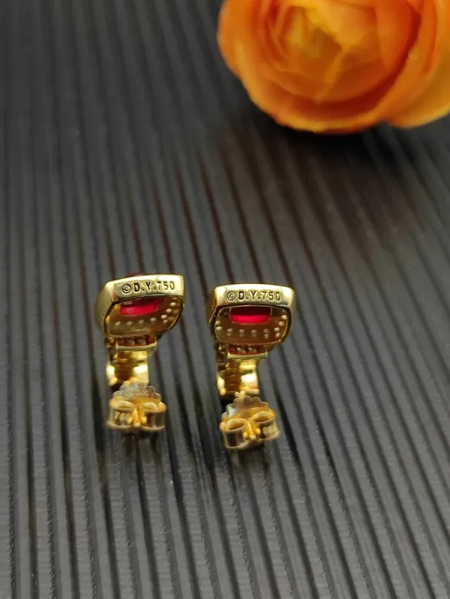 David Yurman Cable Collectibles Square Red Gemstone and Diamond Halo Drop Earrings 5