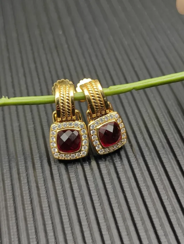David Yurman Cable Collectibles Square Red Gemstone and Diamond Halo Drop Earrings 6