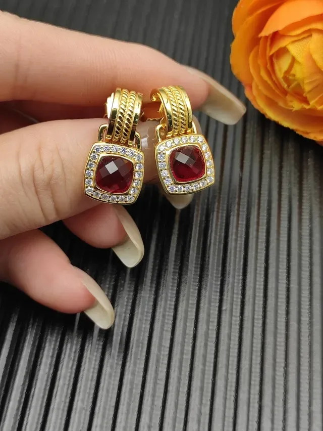 David Yurman Cable Collectibles Square Red Gemstone and Diamond Halo Drop Earrings 7