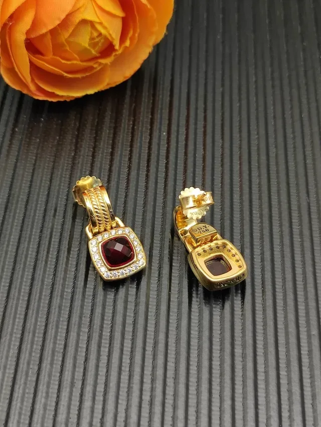 David Yurman Cable Collectibles Square Red Gemstone and Diamond Halo Drop Earrings 8