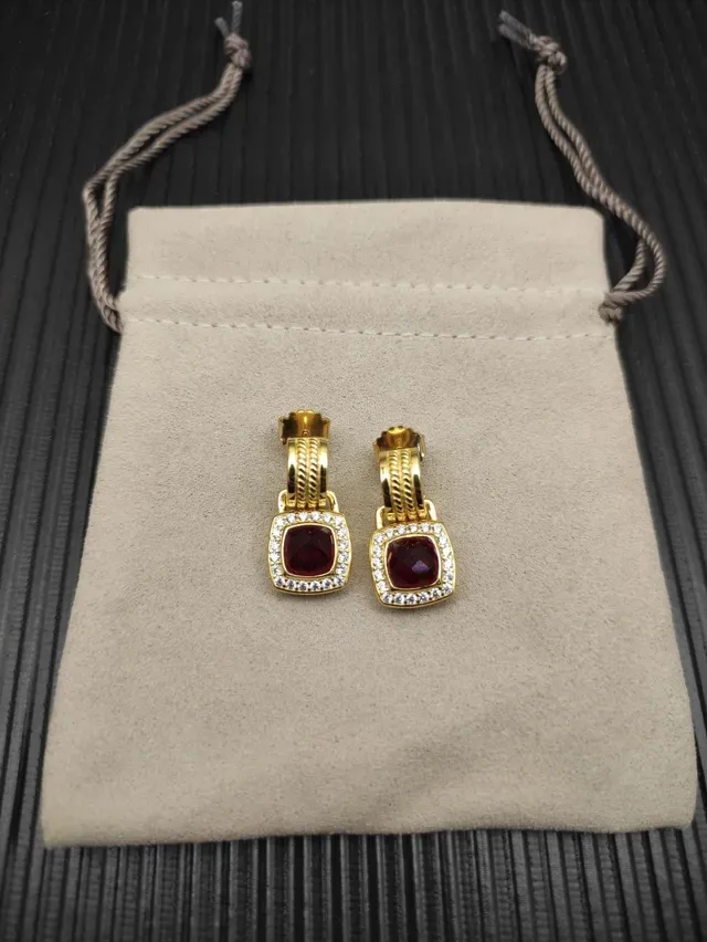 David Yurman Cable Collectibles Square Red Gemstone and Diamond Halo Drop Earrings 9