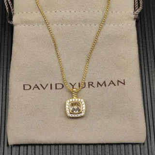 David Yurman سلسلة كيرب ذهبية بيجية حجر وسادة مربع مركزي قلادة