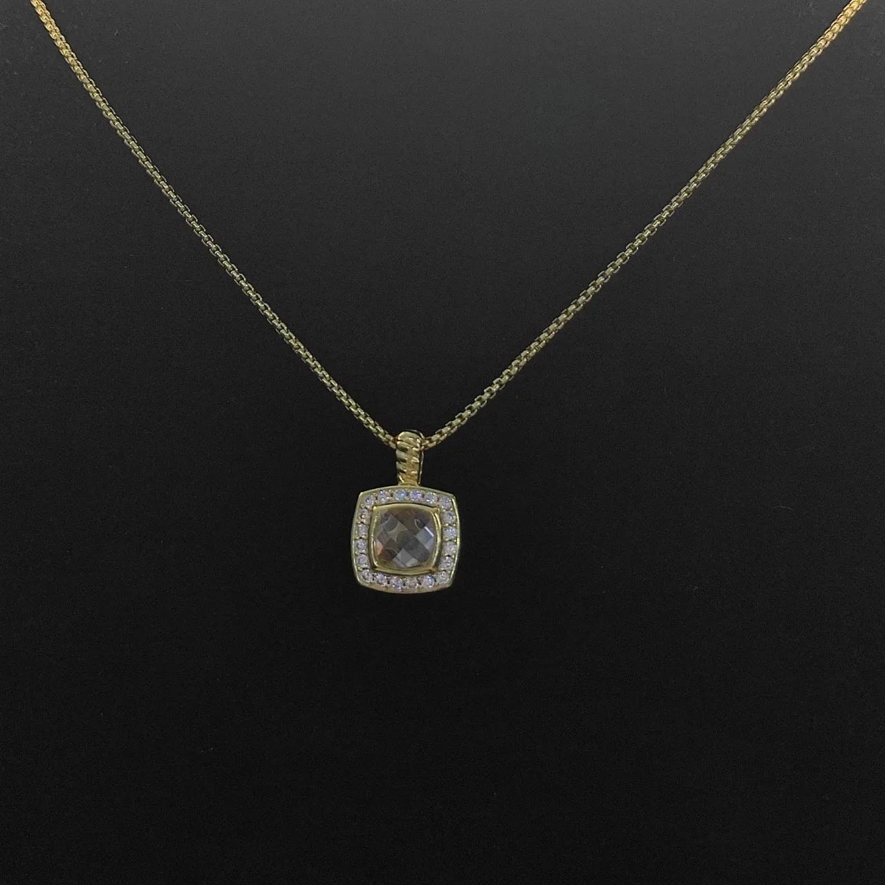 David Yurman Ouro Bege Corrente Curb Chain Pedra Central Corte Cushion Quadrado Colar 4