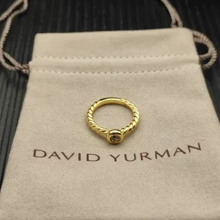 David Yurman Gold Beige Twisted Cable Band Single Bezel-Set Stone Ring