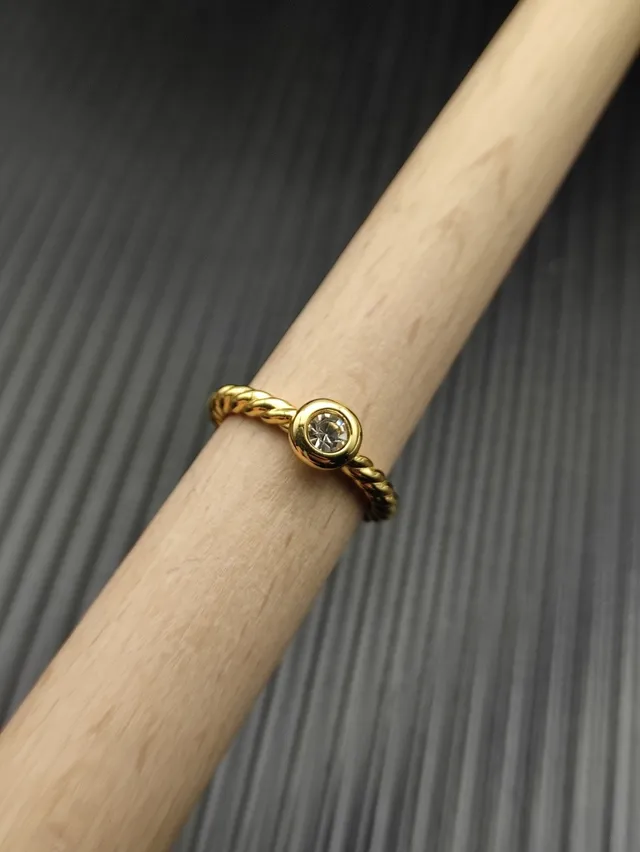 David Yurman Gold Beige Twisted Cable Band Single Bezel-Set Stone Ring 8