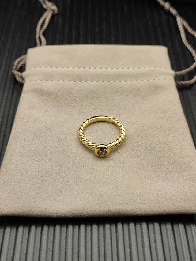 David Yurman Gold Beige Twisted Cable Band Single Bezel-Set Stone Ring 9