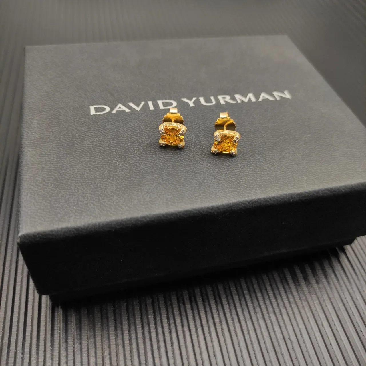 David Yurman Gold-Tone Citrine and Diamond Stud Earrings 5