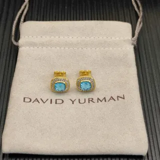 David Yurman Gold-Tone Cushion-Cut Blue Stone Pavé Halo Stud Earrings