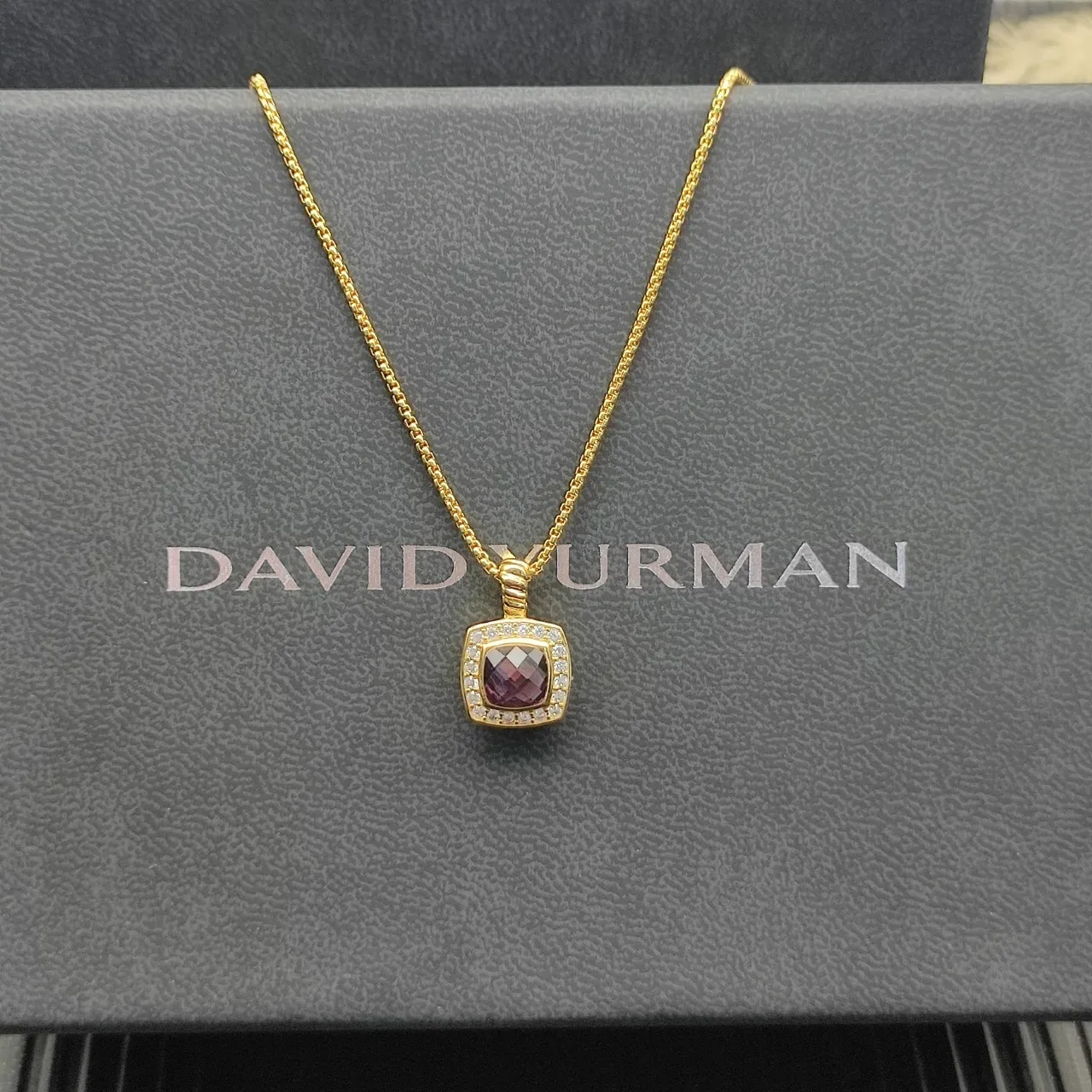 David Yurman Gold-Tone Purple Gemstone Halo Pendant Necklace 6