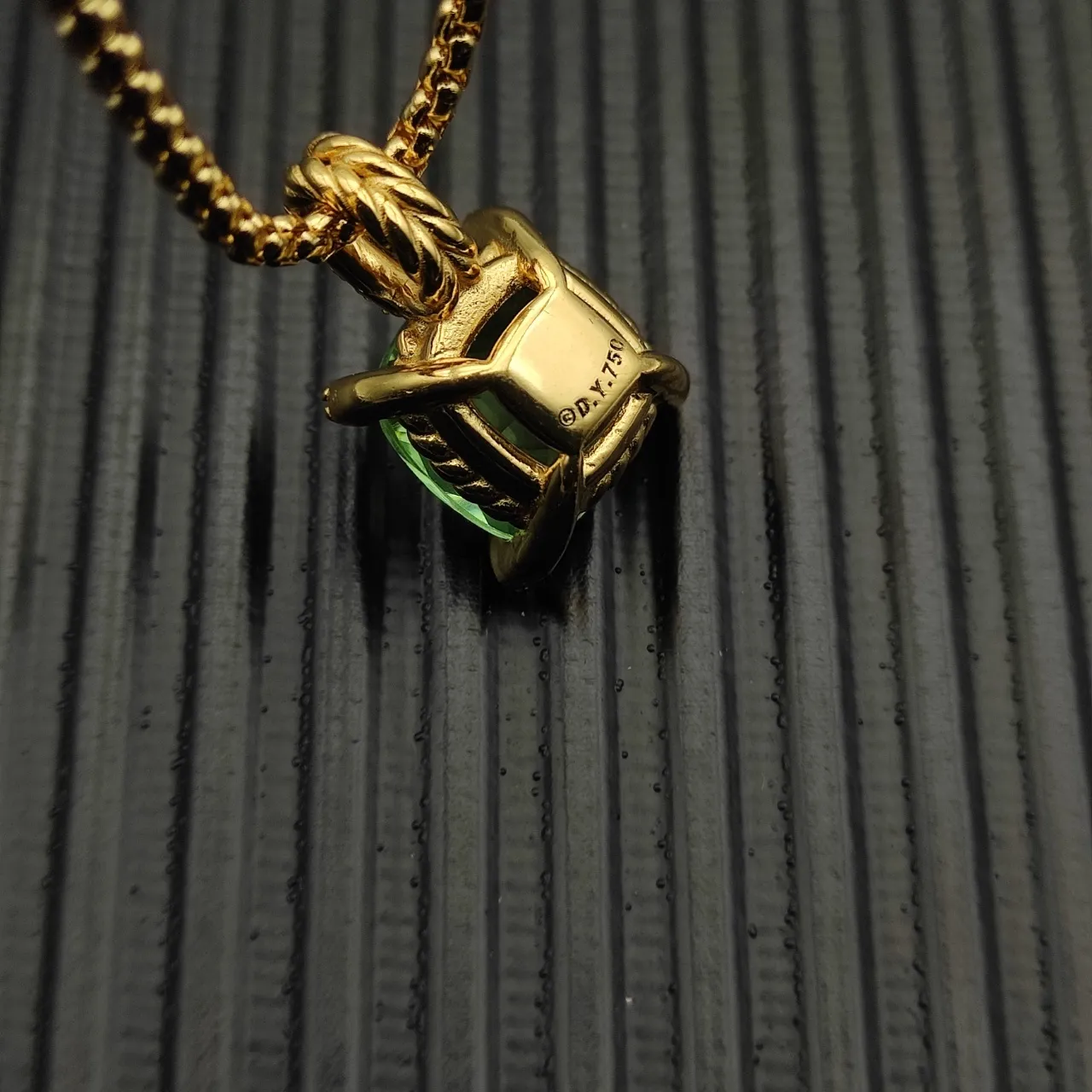 David Yurman Green Gold Box Chain Cushion-Cut Gemstone Necklace 6