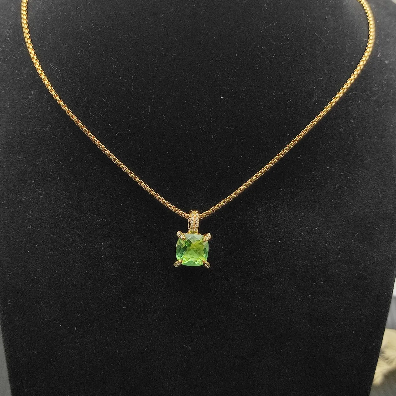 David Yurman Green Gold Box Chain Cushion-Cut Gemstone Necklace 9
