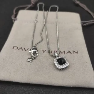 David Yurman فضي أسود قلادة سلسلة كابل بافيه هالو